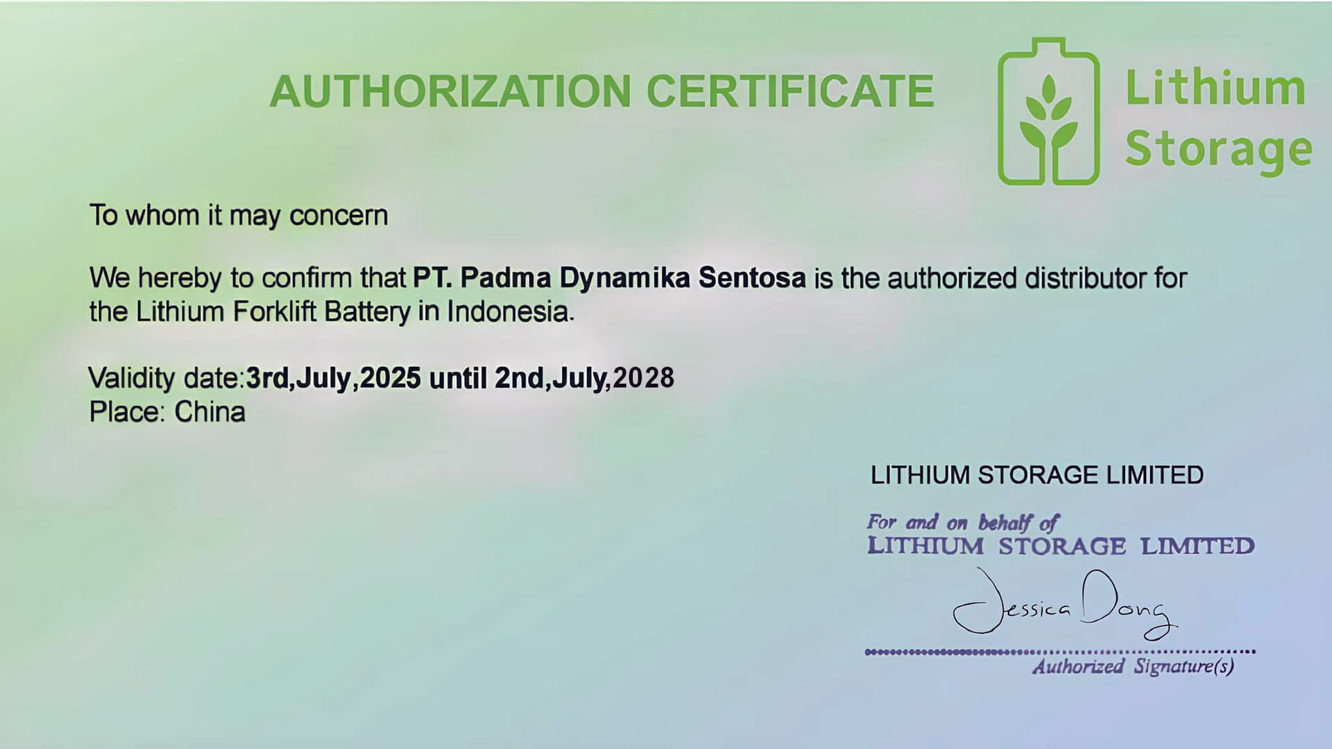 DYN Lithium Official Partnership Certificate